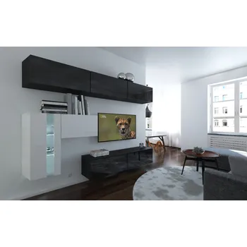 Obývací stěna Ral Obývací stěna ELA 6, 265 cm - Černo/bílý lesk