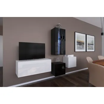 Obývací stěna Ral Obývací stěna HAVAJ 7, 197 cm - Černo/bílý lesk