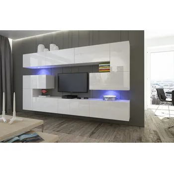 Obývací stěna Ral Obývací stěna SIMBA 2, 263 cm - Bílý lesk