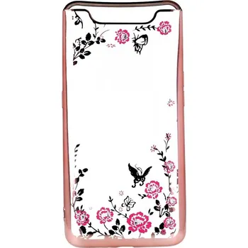 Pouzdro na mobilní telefon Kryt Samsung A80 silikon růžový s růžovými květy (obal neboli pouzdro na Samsung A80)
