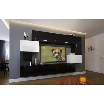 Obývací stěna Ral Obývací stěna IRMA 1, 240 cm - Černo/bílý lesk