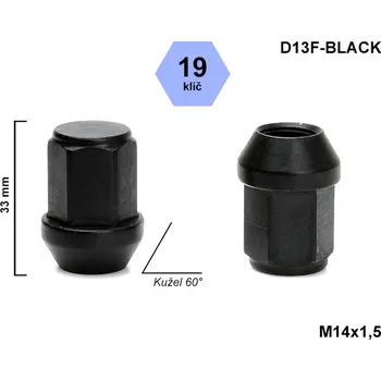 Matice na kolo Kolová matice M14x1,5 kužel zavřená, klíč 19, AD/S BLK, D13-BLACK, výška 34mm