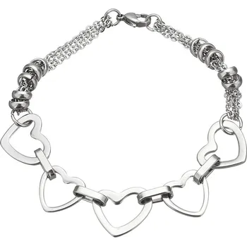 Náramek Šperky4U Ocelový náramek s 5ti srdíčky, délka 21 cm - OPA1615
