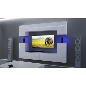 Obývací stěna Ral Obývací stěna HOLY 4, 256 cm - Bílý lesk