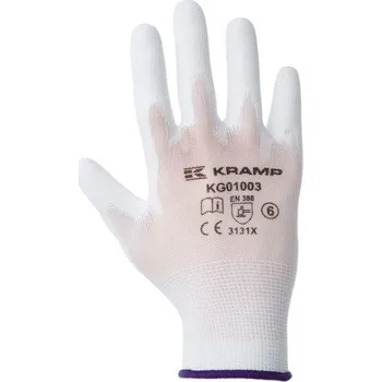 Pracovní rukavice Montážní rukavice 1.001 bílé, Kramp (KG01003) (Rukavice pro malířské a montážní práce, EN 388:2016 (3131), kategorie II, bílé)