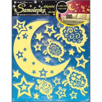 Samolepící dekorace Samolepky na zeď měsíc s ovečkami svítící ve tmě 32x31cm