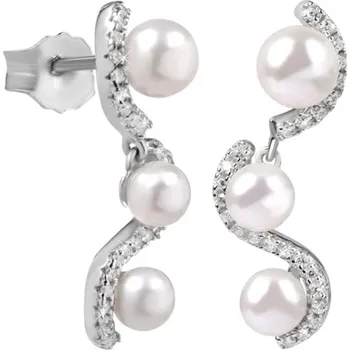 Módní doplněk Stříbrné náušnice se zirkony a říčními perlami Silver Cat SC341