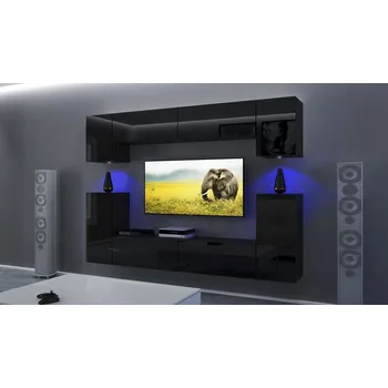 Obývací stěna Ral Obývací stěna HOLY 3, 256 cm - Černý lesk