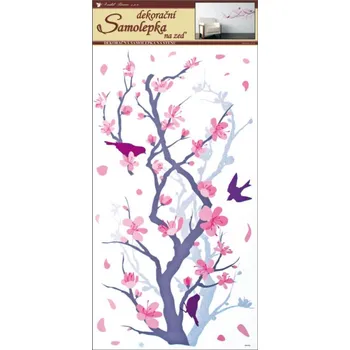 Samolepící dekorace Samolepky na zeď větev šedorůžová 60x32cm