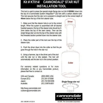CANNONDALE díly na kola CANNONDALE STARNUT INSTALATION TOOL SI (KT014) Velikost: UNI