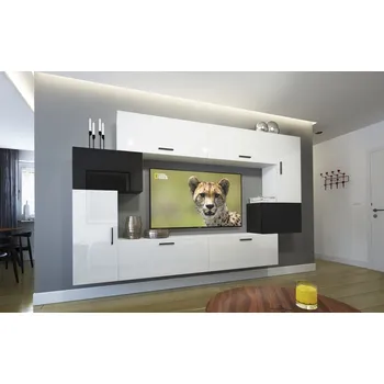 Obývací stěna Ral Obývací stěna IRMA 6, 256 cm - Bílo/černý lesk