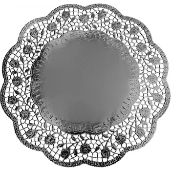 Jednorázové nádobí Papírové krajky dekorativní kulaté, stříbrné O 32 cm [4 ks]