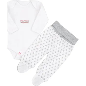 Kojenecká souprava bílo-šedý set body + dupačky se srdíčky