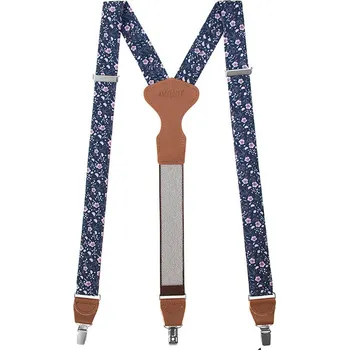 Kšandy Pánské šle Avantgard - modré - pudrové květy, hnědá kůže