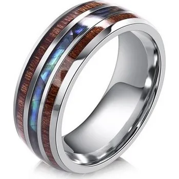 Prsten Prsten z chirurgické nerezové oceli s dřevěným motivem Velikost: 10
