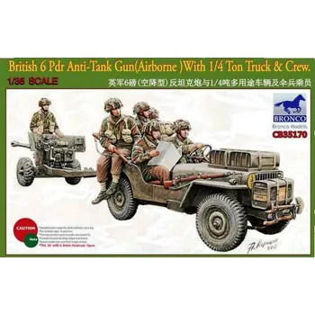Plastikový model Bronco 1/35 British 6pdr Anti-Tank Gun (Airborne) With 1/4Ton Truck & Crew