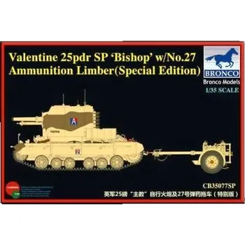 Plastikový model Bronco 1/35 British 25pdr SP 'Bishop' w/No.27 Ammunition Limber (Special Edition)