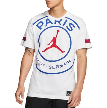 Pánské tričko Jordan Paris Saint-Germain Logo Tee White/Game Royal/University Red