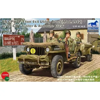 Plastikový model Bronco 1/35 US GPW 1/4ton 4×4 Utility Truck (Mod.1942) w/10-cwt Trailer & Airborne Crew
