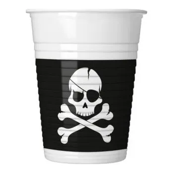 Party nádobí Piráti černá lebka kelímky 8 ks, 200 ml