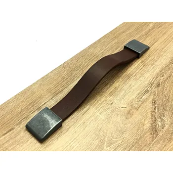 In-Design Nábytková kožená úchytka LEATHER starostříbro/tm. hnědá kůže