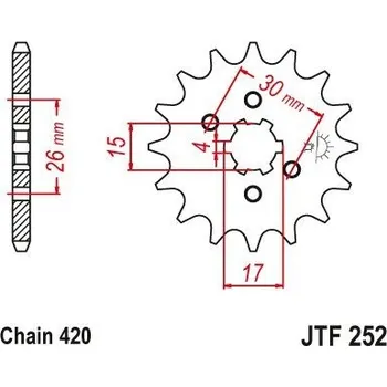 Řetězová sada pro motocykl JT JTF252.16 Přední kolečko (pastorek), 16 zubů, 420