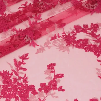 Tyl fuchsiovo-stříbrná výšivka, š.140