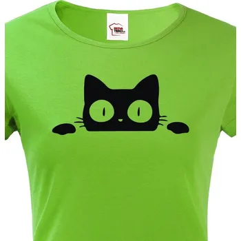Dámské tričko Dámské tričko s vykukující kočkou, Barva Zelená, Velikost XS, Canvas Dámské tričko s krátkým rukávem Bezvatriko.cz 1