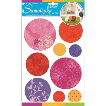Samolepící dekorace Samolepky na zeď barevné vzorované kruhy s glitry 30x22cm