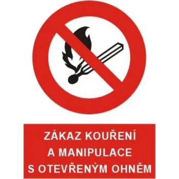 Bezpečnostní značky Zákaz kouření a manipulace s otevřeným ohněm A5 samolepka