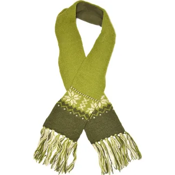 Šála SANU BABU Zelená vlněná šála s jemným designem vloček a třásněmi