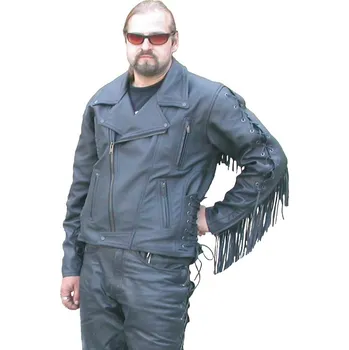 bunda F-E2 kožená s třásněmi barva: černá, Velikost: 48