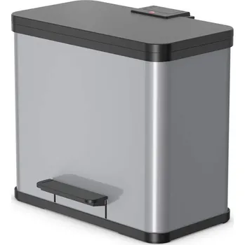 Odpadkový koš Koš na tříděný odpad, kovový, nášlapný, objem 3x9 l, v x š x h: 440x470x250 mm, světle šedý