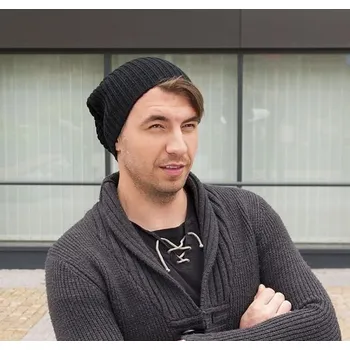 Pokrývka hlavy Pletená unisex spadnutá čepice černá/modrá; Velikost čepice: UNI