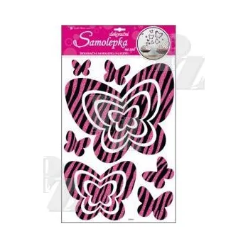 Samolepící dekorace Pokojová dekorace 10013 motýli s růžovými glitrovými pruhy 50x32cm, Anděl Přerov