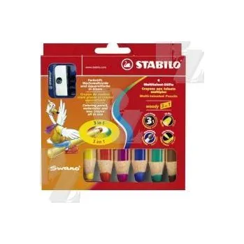 Kresba STABILO Barevná pastelka Woody 3v1 pastelka vodovka voskovka Pouzdro 6ks + ořezávátko 8806-2, Stabilo