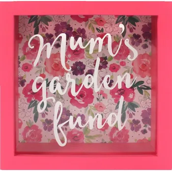 Pokladnička Jones Home & Gift Růžová dřevěná maminčina pokladnička s nápisem Mums Garden Fund