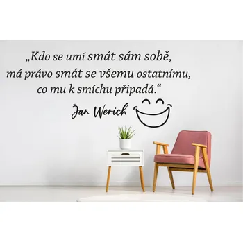Samolepící dekorace Lepy.cz Samolepka na zeď Jan Werich - citace Velikost (šířka x výška): 70x30cm, Barevná varianta: Bílá