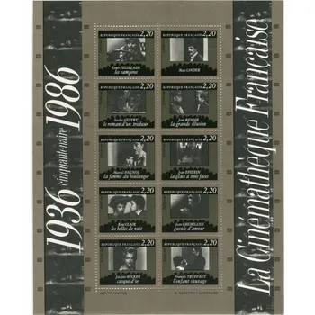 Poštovní známka Post France (1986) MiNr. 2566 - 2575 ** - Francie - BLOCK 7 - 50 let francouzský filmový archiv - Filmové scény