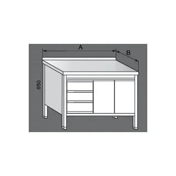 Dílenský stůl Nerezový pracovní stůl skříňový se zásuvkami a dvířky 2x