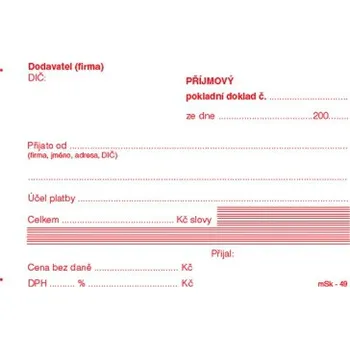 příjmový pokladní doklad NCR č.49, 100 listů