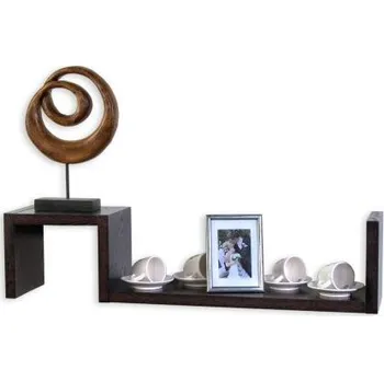 police Dekorativní nástěnná police zahnutá, hnědočerný dřevodekor 80 cm