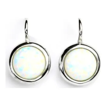 Náušnice Stříbrné náušnice, syntetický bílý opál - NK 1503 (opál 8 mm)