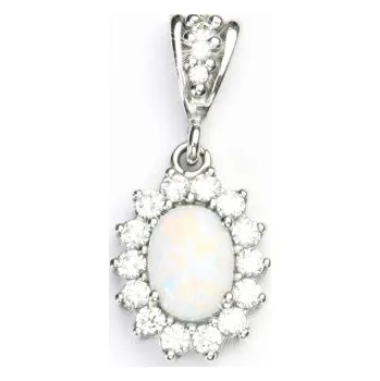 Přívěsek Stříbrný přívěsek, bílý syntetický opál, čiré zirkony, Kate, P 1507