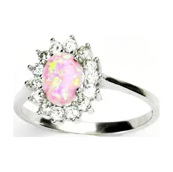 Prsten Stříbrný prsten, růžový syntetický opál, čiré zirkony, Kate, T 1507
