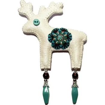 Brož Brož koženková - Jelen ORNAMENT bílý