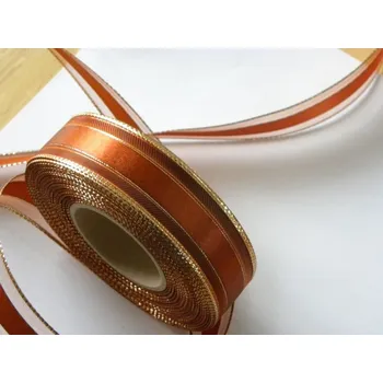 Stuha vánoční s atlasovým proužkem hnědá 25mm