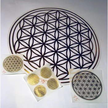 Květ života - zlatě-průhledná nálepka / emblém 8cm