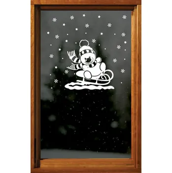 Vánoční dekorace Anděl Přerov Sněhulák na saních + vločky, hvězdy 30 x 30cm bílá