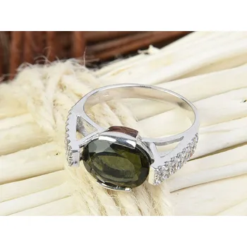 Prsten Vltavín prsten se zirkony ovál 11 x 8mm standart brus Ag 925/1000 + Rh